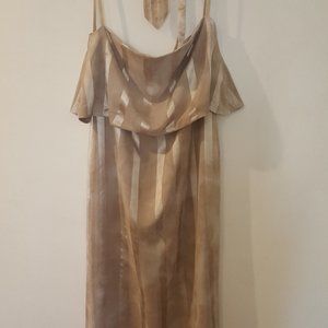Cream Long spaghetti evening dress